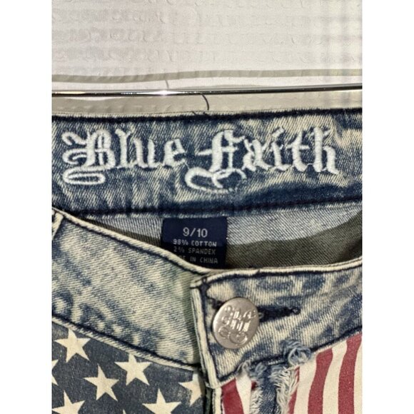 Blue Faith Y2K Women’s Patriotic American Flag Distressed Jeans Sz 9/10 - Picture 4 of 12